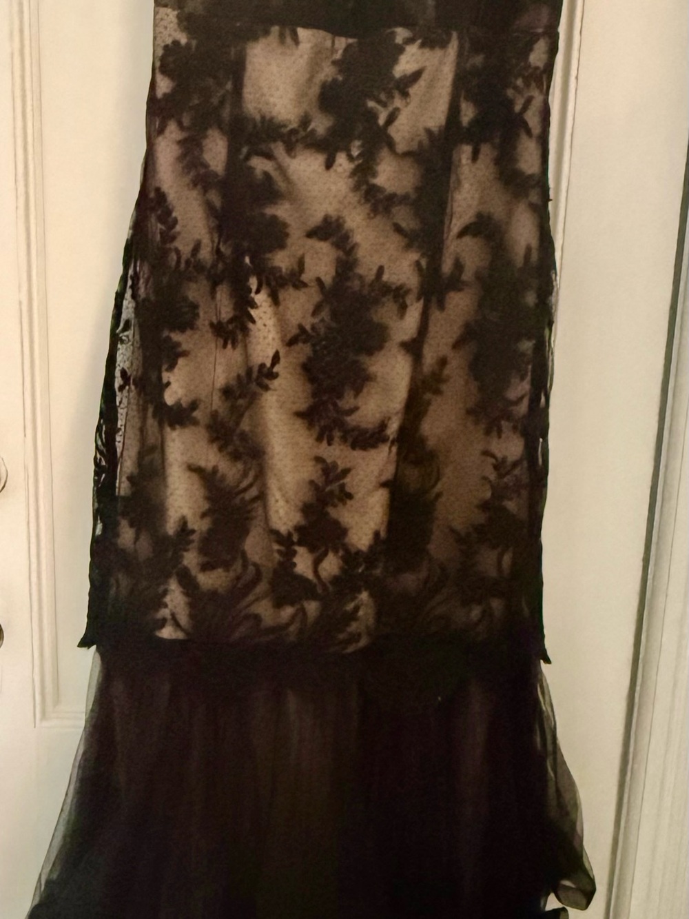 Rickie Freeman for Teri Jon Black Lace Nude Mermaid Gown - Size 14